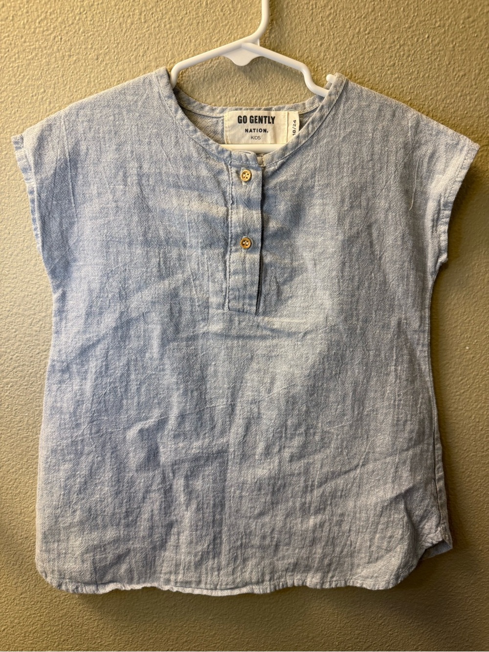 Go Gently Nation Kids Light Blue Linen Henley Top